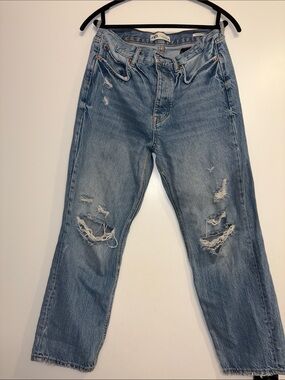 Zara Light Blue Ripped Straight-Leg Jeans